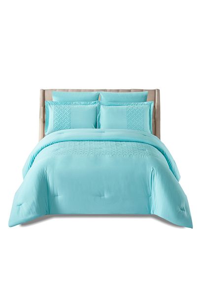Donetella 4- Piece Solid Comforter Set Queen Size PInsonic Patch 200x230 cm 350 GSM Filling
