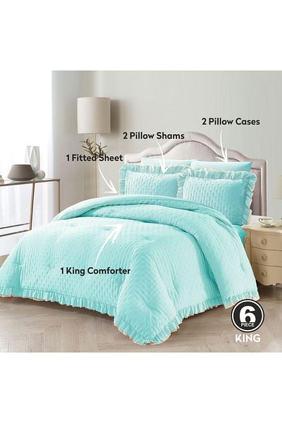 Donetella 6-Pcs King Size Ruffled Comforter 260x 240 cm With 350 GSM Filling