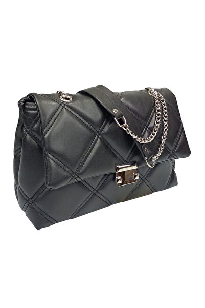 Sia Çanta SİA ÇANTA Kapitone Gümüş Zincirli Model Çanta Omuz & Çapraz Askılı Büyük Boy Baget Çanta