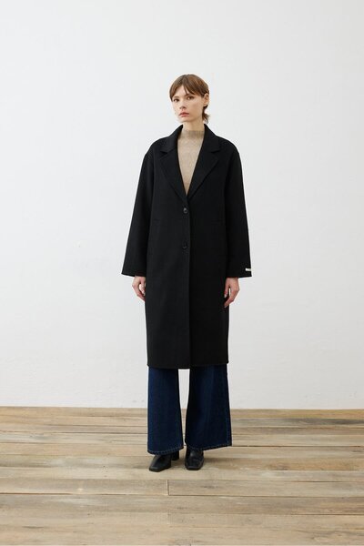 TERZİ DÜKKANI PREMIUM SELECTION YÜN KAŞMİR DÜĞMELİ KABAN SİYAH