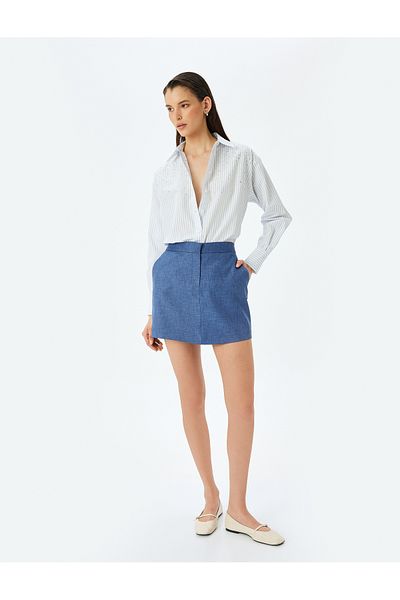 Koton Classic Lapel Long Sleeve Striped Jeweled Poplin Shirt