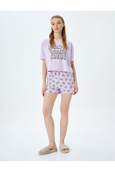 Koton Cotton Printed Pajamas Set with Shorts