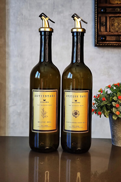 KHAKMA Amber Gold 2'li 750 Ml Zeytinyağı Sıvıyağ Şişesi Yağdanlık Yağlık 750gold