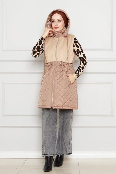 Sevitli Fur Detailed Capitone Vest-Mink