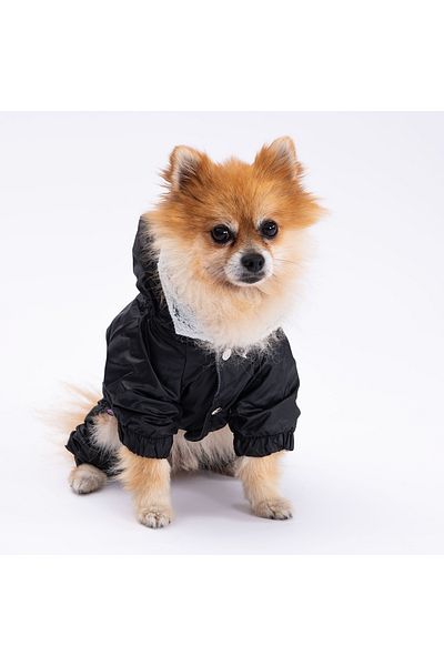 Pettrend Black Furry Jumpsuit Raincoat Small Breed Raincoat Dog Apparel Dog Raincoat