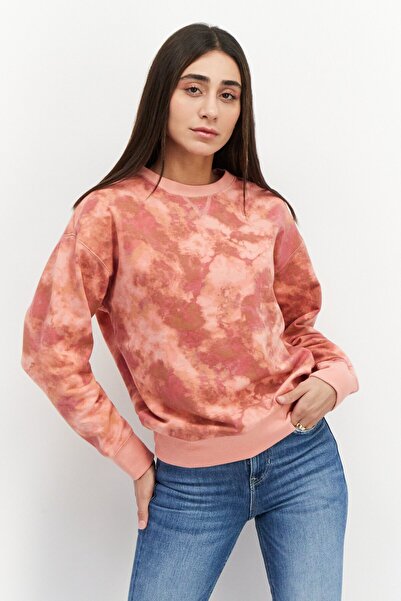 Eddie Bauer سويت شيرت نسائي مموه بأكمام طويلة وياقة دائرية، بني