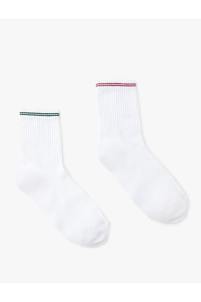 Koton Set de 2 șosete Socket, amestec de bumbac cu detaliu în dungi