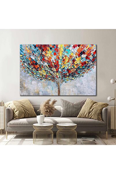 SML TABLO Rengarenk Porselen Ağaç Doğa Manzara Yatay Kanvas Tablo