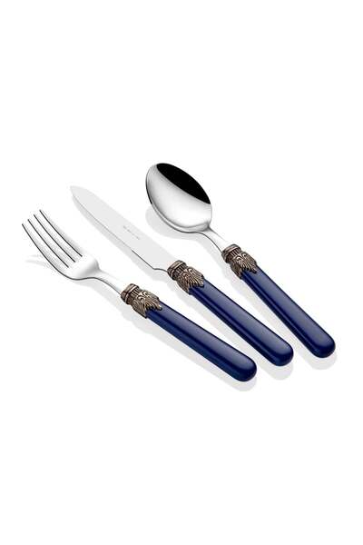 RİVADOSSİ SANDRO طقم أدوات مائدة كلاسيكي باللون الأزرق الداكن مكون من 24 قطعة