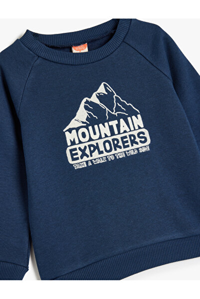 Koton Nyomtatott hosszú ujjú, bő nyakú pamut kapucnis pulóver