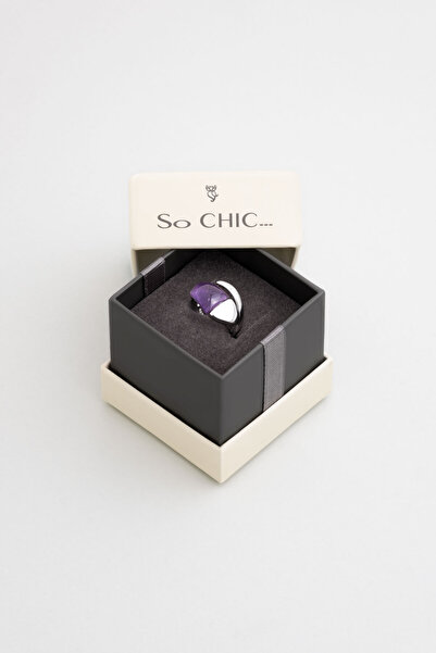 So CHIC... Mor Aura 18 Ayar Beyaz Altın Kaplama Gümüş Ametist Yüzük