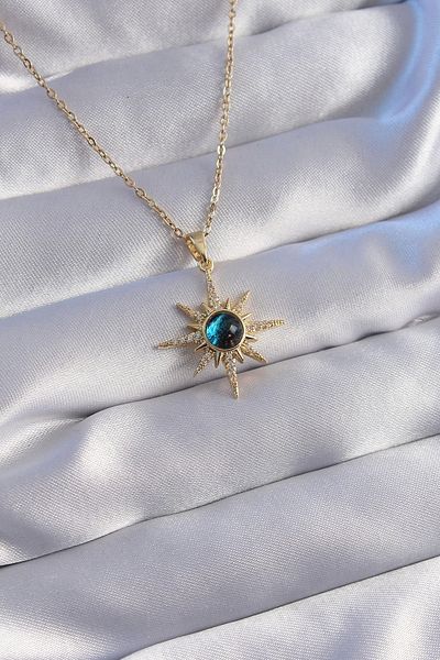 Eng 316L Steel Chain Gold Color Zircon Cubic Zirconia Pole Star Figured Planet Necklace - Tj-Bko8790