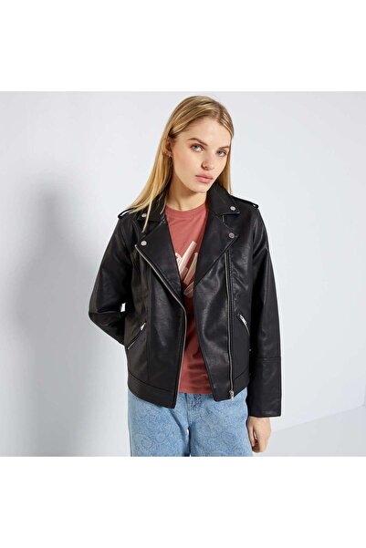 KIABI Plain faux leather jacket Black