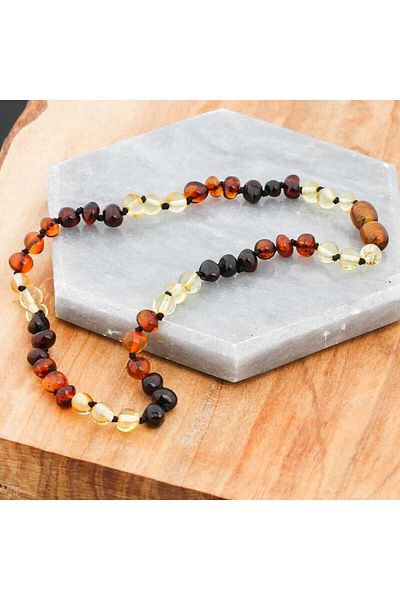 fermershop Drop and Amber Patterned Baby Teeth Necklace