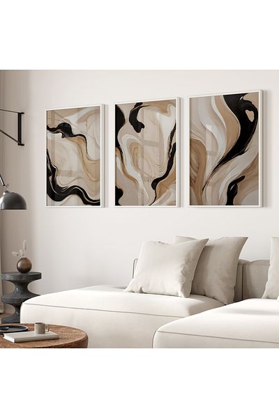 TekTablo Pictură din lemn cu cadru din 3 piese, modele de pictură abstractă