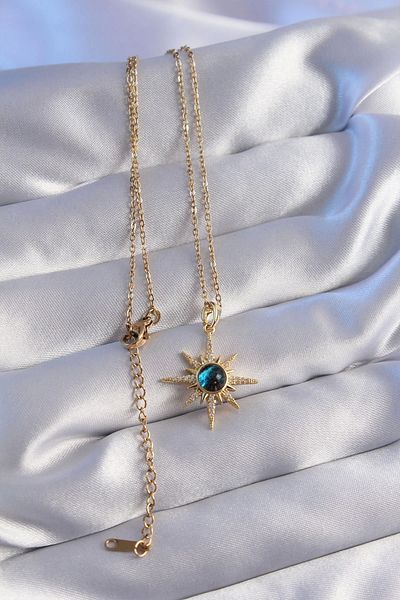 Eng 316L Steel Chain Gold Color Zircon Cubic Zirconia Pole Star Figured Planet Necklace - Tj-Bko8790