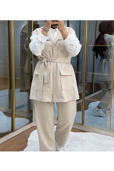 EMİRA LİFE Women's Double Suit Vest and Trousers - Emr003