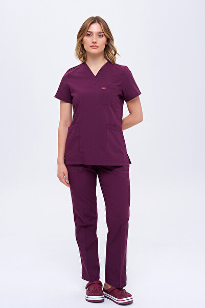 TIPTEKS Women's Scrubs Plum Nurse Doctor Surgical Jersey, Terry Cotton V Neck Surgical Jersey Set