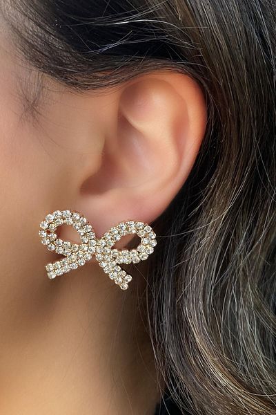 TAKIŞTIR Gold Color Ribbon Figured Stone Detailed Earrings (Pair)