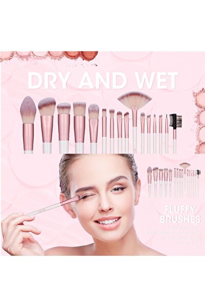 Believe 16 Parça Pembe Makyaj Fırçası Seti (YURTDIŞI ÜRÜNÜ)