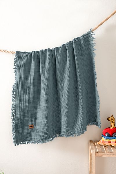 Kanz 4 Layer Baby Muslin Blanket - 100% Cotton, 100X120 Indigo
