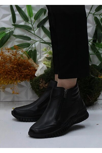 Özkan Ayakkabı SİYAH ÇİFT TARAFI FERMUARLI HAKİKİ DERİ ORTOPEDİK TABAN RAHAT YUMUŞAK KADIN BOT