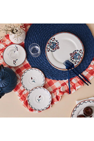 Karaca Nakkas, set de 18 piese din porțelan pentru 6 persoane, 19 cm, alb mul...