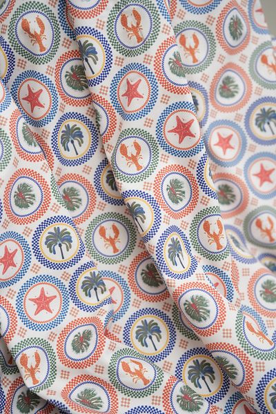 Tuğba Kuğu Printed Panama Fabric (100% Cotton) |   Stars with Lobster