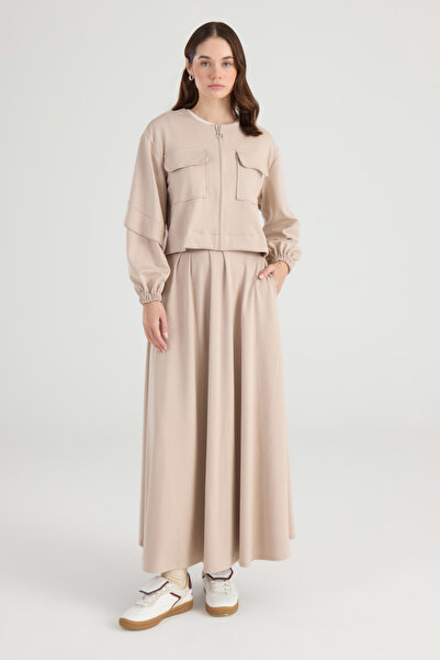 Birgül Bektaş Vizon Cep Detaylı Ceket Etek Takım