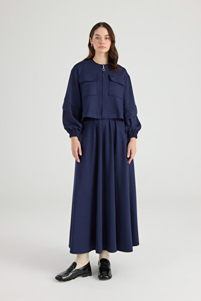 Birgül Bektaş Lacivert Cep Detaylı Ceket Etek Takım