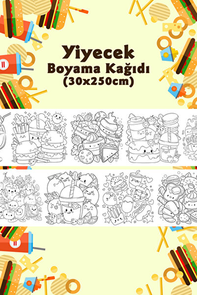 BiWini Yiyecek Temalı Dev Boyama Kağıdı 2,5 Metre Rulo Boyama Kağıdı - Çocuk ...