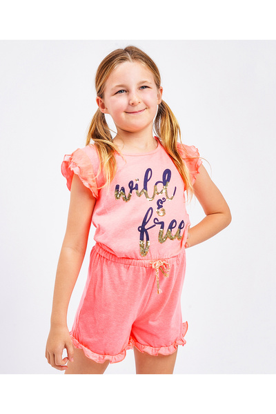 Minoti Minoti Jersey Jumpsuit With Sequin Detail - Neon Coral