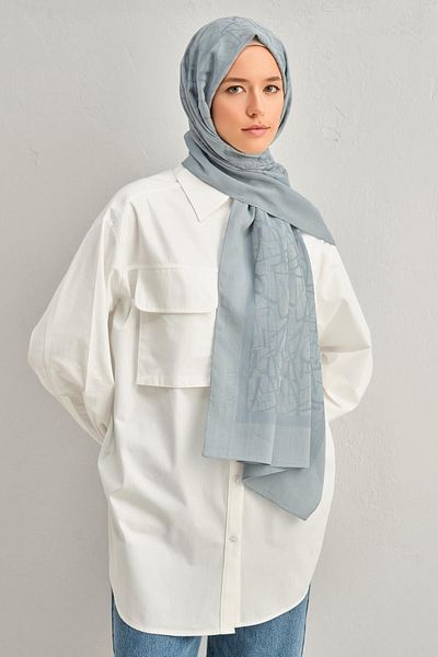 Armine Water Green Tensel-Silk Shawl - Calligraphy Pattern - Atn3 - 3291