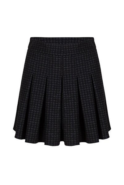 RİVUS Pöti Kare Desenli Pile Detaylı Şort Etek - Antrasit