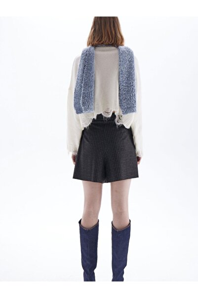 RİVUS Pöti Kare Desenli Pile Detaylı Şort Etek - Antrasit