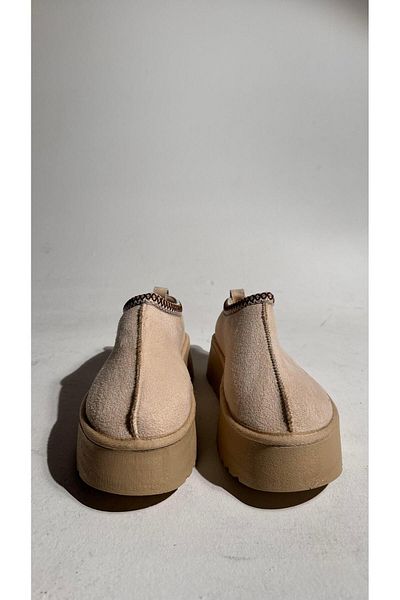 Eataly Shoes Cizme papuci de gleznă cu talpă înaltă din piele intoarsa bej