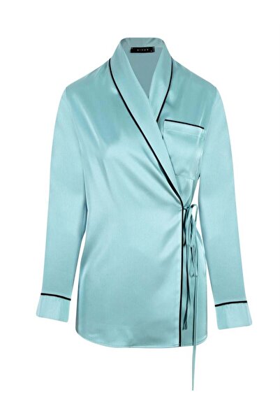 RİVUS Wrap Closure Satin Pajama Jacket - Mint Green