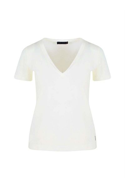 RİVUS V-Neck Basic T-shirt - Ecru