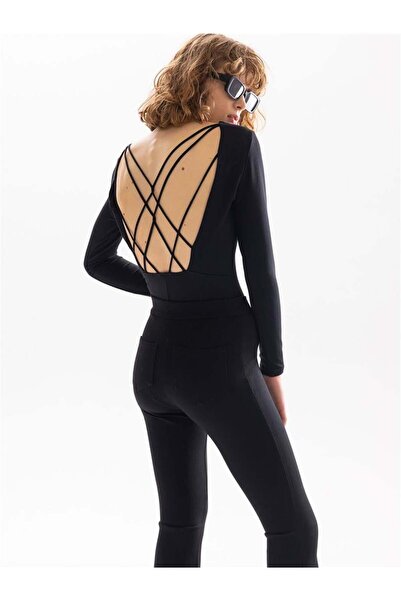 RİVUS Snap Fastener Body with Back Thread Crossover Detail - Black