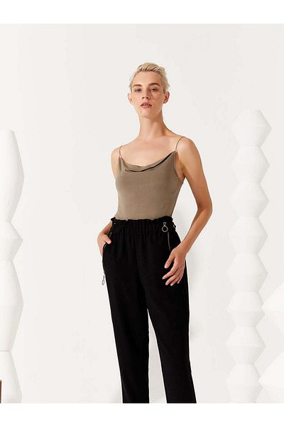 RİVUS Zipper Detailed Crepe Trousers - Black