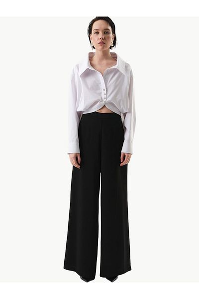 RİVUS Black Wide Leg Crepe Trousers