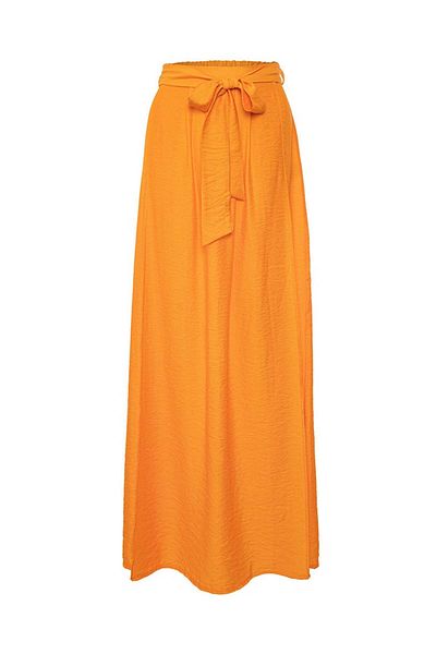 RİVUS Elastic Waist Belted Front Double Slit Skirt - Yellow