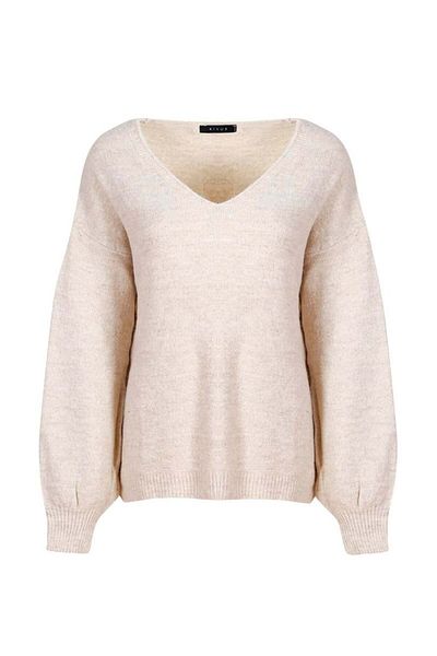 RİVUS V Yaka Oversize Tricot - Vizon