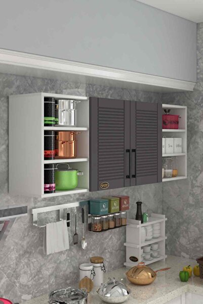 Kenzlife Hazır Mutfak Dolabı Domates60 Gri Mod2 60*160*32 Mebran Kapak Suntal...