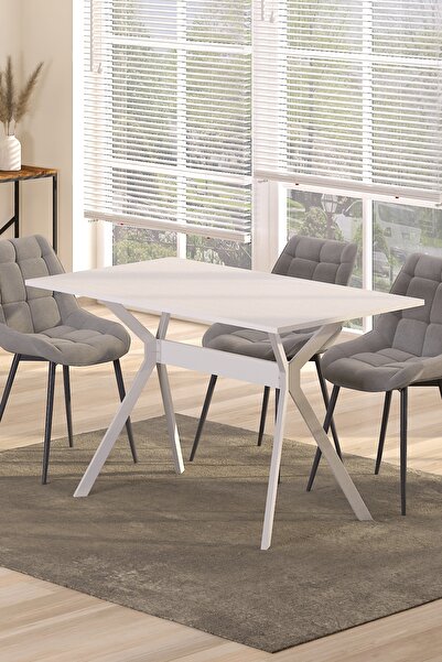 TOLIAHOME Ventora Yemek Masası Beyaz Renk Metal Ayaklı Mutfak Masası Yemek Ma...