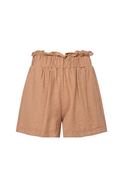 RİVUS Comfortable Cut Shorts with Elastic Waist - Camel