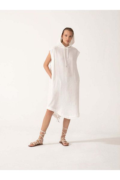 RİVUS Φόρεμα Poncho Oversize με κουκούλα - Λευκό