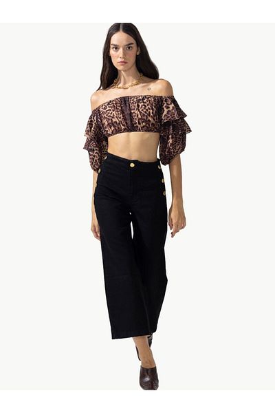 RİVUS Flare Jean Trousers with Side Ornamental Button Detail - Black