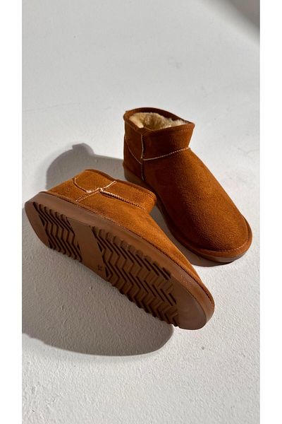Eataly Shoes Botine ultra mini din piele intoarsa maronie cu talpa plată