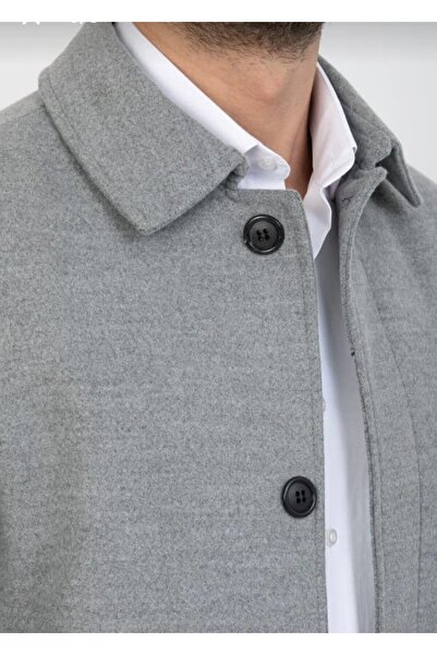 güncüoğlu Daily Grey Color Length 110 cm Baby Collar Cascumber Fabric Classic Men's Coat